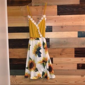 Yellow sunflower open back dress